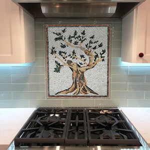 Kitchen Backsplashes, Olive Tree Mosaic, Stove Back Cover— kitchen splashback , Stove backsplash - kitchen tile - backsplash tiles