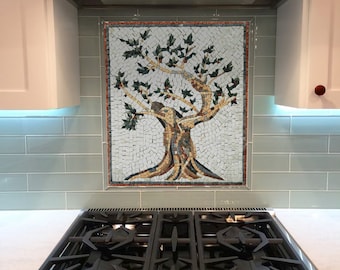 Kitchen Backsplashes, Olive Tree Mosaic, Stove Back Cover— kitchen splashback , Stove backsplash - kitchen tile - backsplash tiles