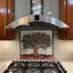 kitchen backsplashes, Olive Tree , Mosaic backsplashes, stove top cover, backsplashes for kitchen , Stove backsplash, stove back cover