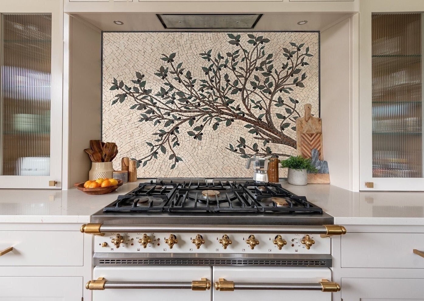 Kitchen backsplashes, Olive Tree with branches, Stove backsplash, stove top cover, splashback for kitchen, kitchen tile, Mosaic Tiles