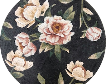 Floral Mosaic Marble Medallion - Handmade Marble Mosaic Tile