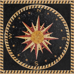 Compass Rose Nautical Marble Mosaic Tile Marble Compass Mosaic Ideal for Floor Pool or Tabletop Installation