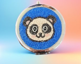 Panda Micro Mosaic Marble Makeup Hand Mirror | Mosaic Hand Mirror For Panda Lovers | Mini Travel Pocket Mirror For Girls