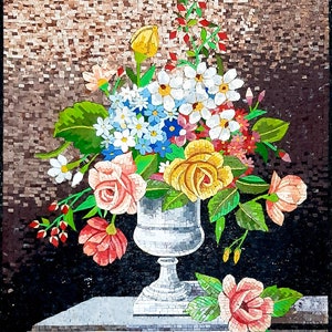 Flower Art Mosaic flowers vase wall Art colorful Handmade Marble Mosaic wall tile