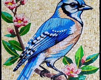 天然石 モザイクアート 鳥図 ハンドメイド 絵画 額なし 手作りの鳥の