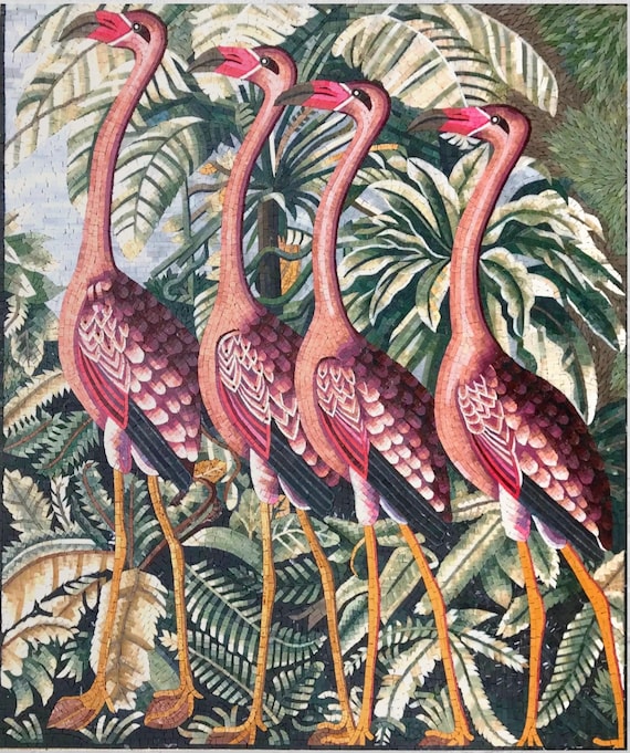 Flamingos Mosaic Wall Art , handmade Mosaic Tile , Flamingos wall Art , Original Wall Art , Birds Art , nature wall art