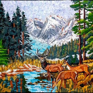 Landscape Wall Art ,Colourful Wall Art, Deer’s wall Art,Mosaic Kitchen wall Art, ,Marble Mosaic Tile,Stove backsplash,kitchen and dining
