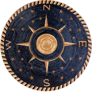 Compass Mosaic Floor Medallion Handmade Marble mosaic tile nautical decor