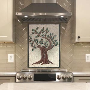 stove top cover,backsplashes for kitchen, Stove backsplash, stove back cover- Kitchen Backsplashes- Olive Tree Mosaic- Stove Backsplash tile