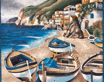 Beach and Boats Mosaic Art - Handmade Wall Art