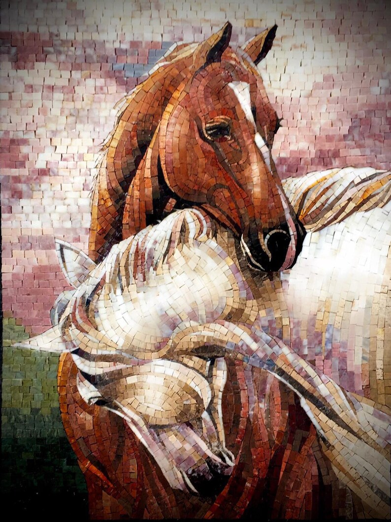 Horses Mosaic Wall Art Handmade Mosaic Murals Etsy