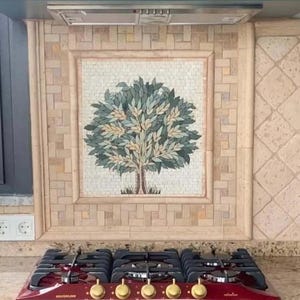 Mosaic Kitchen backsplashes, Olive Tree , Stove backsplash, Mosaic Art, splashback for kitchen, kitchen tile, Mosaic Tiles