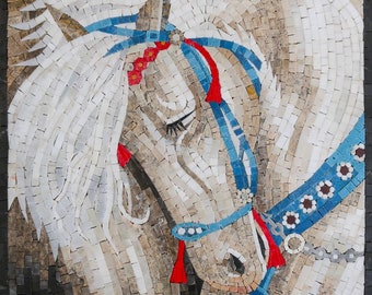 Retrato de caballo personalizado, arte en mosaico, retrato de caballo por encargo, retrato hecho a mano a partir de una foto, caballo, regalo conmemorativo de caballo