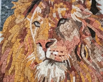Arte de pared de león - Arte de pared en mosaico - Regalo para amantes de los leones - Arte de pared con cabeza de león - León colgante de pared - Arte decorativo de león - Decoración con azulejos