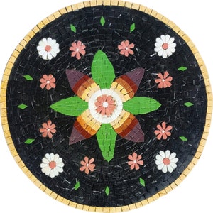 Tabletop Marble Mosaic Medallion Tabletop with Floral Design , Home Decor , Garden art