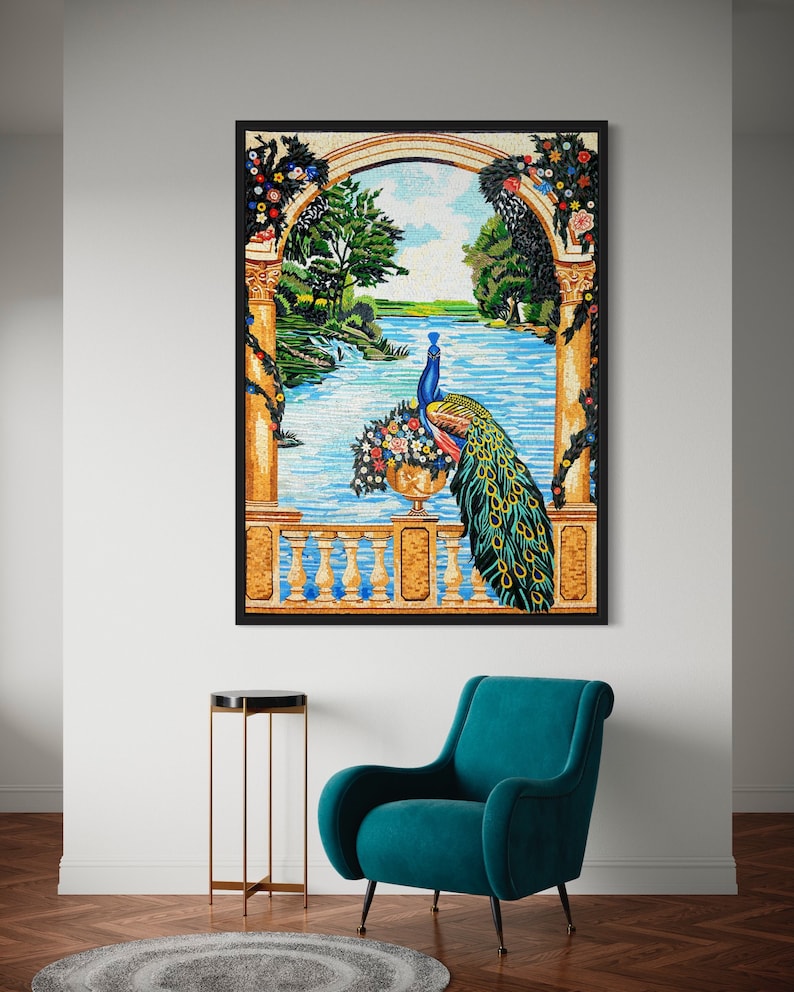 Elegant Peacock Mosaic Wall Art Scenery Nature Wall Art Peacock Lover Gift Peacock Mosaic Marble Décor Tile Handcraft Artwork Mosaic M zdjęcie 7