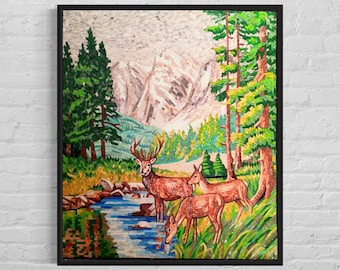 Handmade wall Art , Deer Mosaic Wall Art | Unique Wall Art , Animal Wall Decor ,Farmhouse wall Art ,home wall hanging