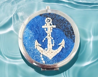 Anchor micro mosaic Makeup mirror , luxury Gift for her , Handmade Mirror