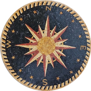 Compass Rose Nautical Marble Mosaic Medallion, marble flooring tiles