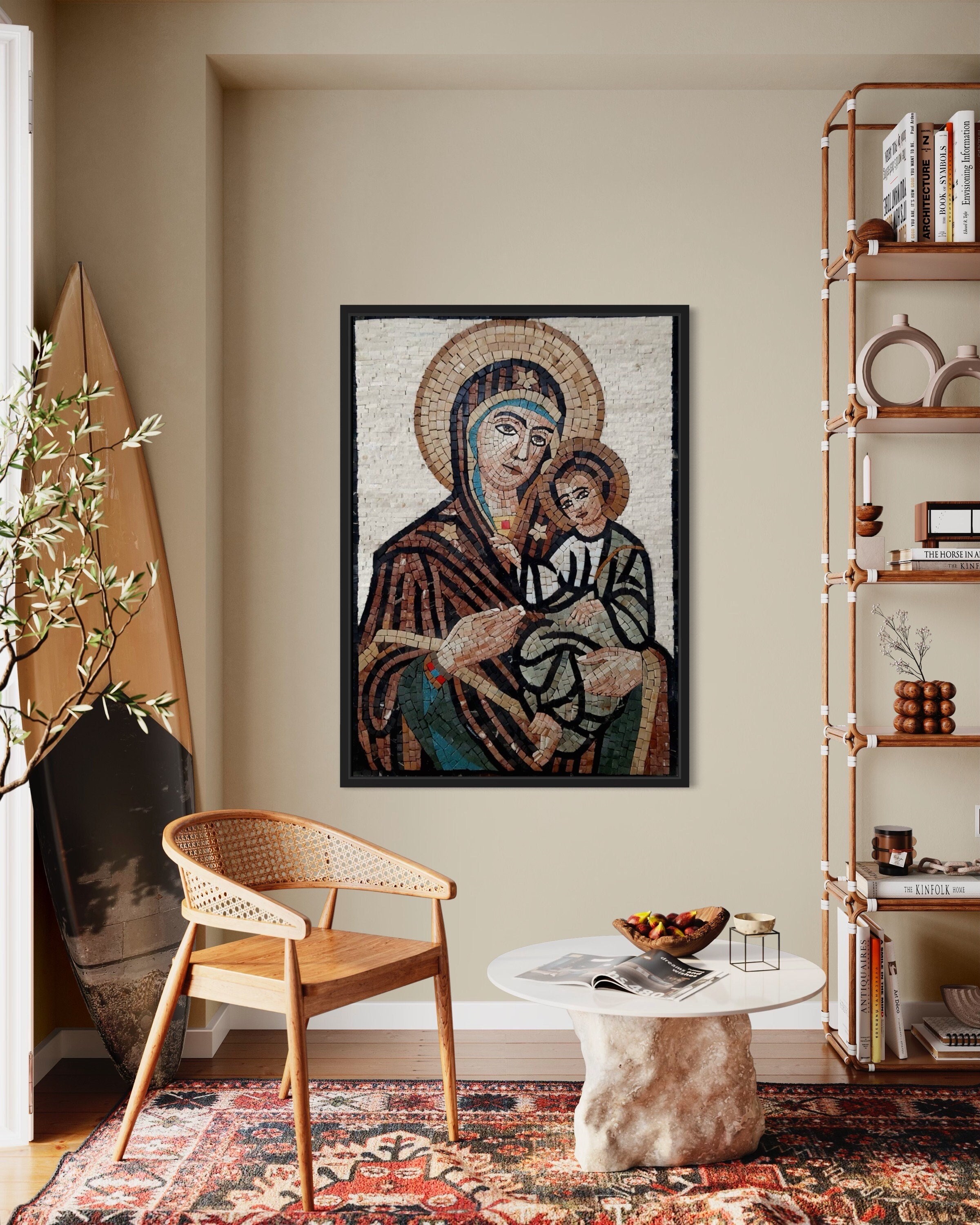 Jesus and Virgin Mary Mosaic Wall Art - Handmade Marble Mosaic Murals ...