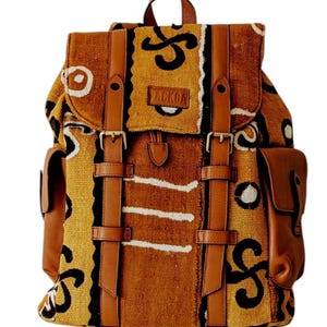 buy fantasy leather backpack Custom Leather-Canvas Backpack with Fur Flap, You can Redesign-Customize  the item