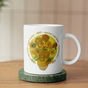 Van Gogh White Mug - Sunflowers Design Mug - Museum Art Series Mug - Ceramic Coffee, Tea, Pencil Holder Mug - Premium, Quality, Stylish