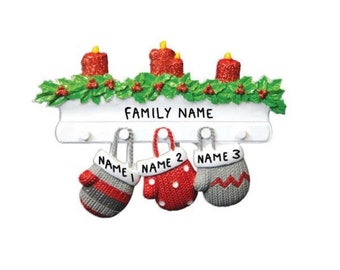 Mittens Family Christmas Ornament - Family of 3 Ornament - Mittens Ornaments - Christmas Ornaments - Family Personalized Christmas Ornament