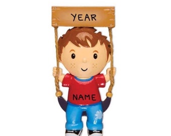 Boy on Swing Personalized Ornament - Toddler or Kid Personalized Christmas Ornament - Boys Second, Third, Fourth Christmas