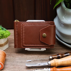 Geldklammer aus Leder, Brieftasche für die Vordertasche der Männer, niedlicher minimalistischer schlanker Kartenhalter, einzigartiges Geschenk für Freund, Bräutigam, Bruder, bester Freund