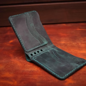 Cartera de cuero con bolsillo frontal para mujer, linda cartera pequeña para dama, tarjetero minimalista delgado, regalo de larga distancia para novia, esposa, mamá, tía.