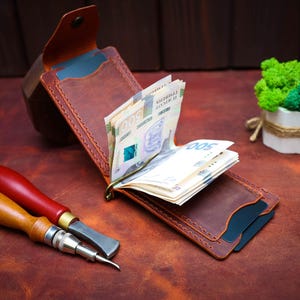 Leder Geldscheinklammer Herren schlanke minimalistische Vordertasche Brieftasche Einzigartige kleine Kartenhalter Geschenk für Freund Bräutigam Bruder Bester Freund Ehemann