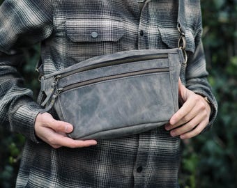 Handmade Leather Fanny Pack, Big Crossbody Bag, Leather Sling Belt Bag, Mens Waist Bag, Womens Leather Hip Bag, Birthday Gift