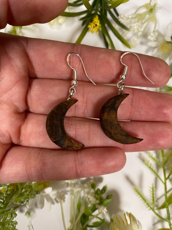 wooden jewelry hand-carved wooden earrings handmade from upcycled olive wood Olive wooden earrings