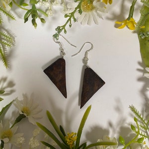 Hand Carved Triangular Olive Wood Drop Earrings