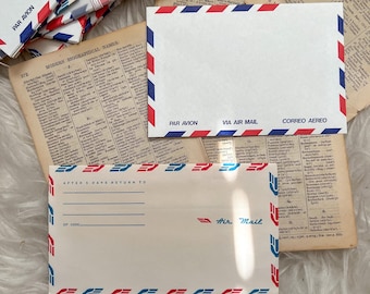 Vintage Airmail envelopes and label pack bundle of 10 || unused via correro par avion postal ephemera junk journal MCM penpal snail mail