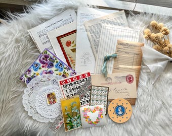 Authentic Vintage Ephemera Kit 30pcs | Junk Journal Supplies | Postcards Florals Playing Cards Letters | Mixed Media Collage Scrapbook Pack