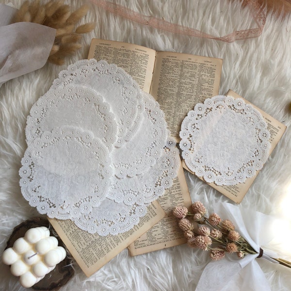 Vintage 6” French Paper Doilies - Set of 10 || Real vintage Bujo Supplies Planner Journal Collage Papercraft Junk journal real vintage pack