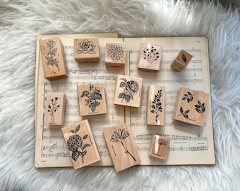 Vintage Botanical Rubber Stamp || floral foliage journal
