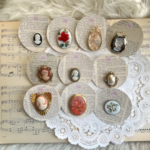 Clips de papel con diseño floral vintage Cameo // Clips auténticos para agenda, carpetas recicladas, accesorios para diario, marcapáginas y letras
