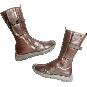 Archive 1999 Miu Miu Brown Leather Boots / Technical Clip Buckle