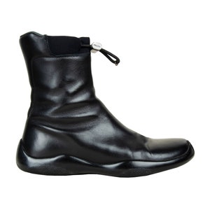 90s Prada Vibram Sole Black Leather Boots Prada FW 1999 Chunky Rubber Sole Drawstring Ankle Boots Etsy