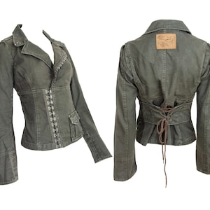 Vintage Diesel Khaki Green Corset Jacket / Early 2000s Diesel Hook