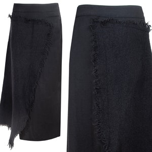 Ritsuko Shirahama Wool Raw Fringe Asymmetrical Maxi Skirt