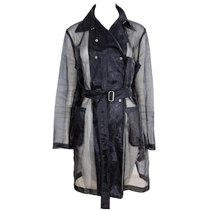 Vintage Jil Sander Raf Simons era sheer black double breasted trench coat / Made in Italy