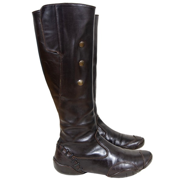 Marithé + François Girbaud pirate boots / MFG Thai Box boots / Brown leather knee high boots