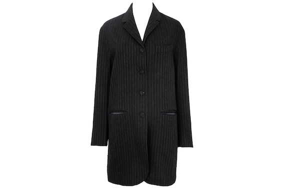 Romeo Gigli, 90s Romeo Gigli wool pinstripe dark charcoal long blazer / Made in Italy