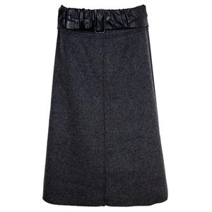 Vintage Collection Privée? gray wool skirt with oversized black leather belt / Made in Italy