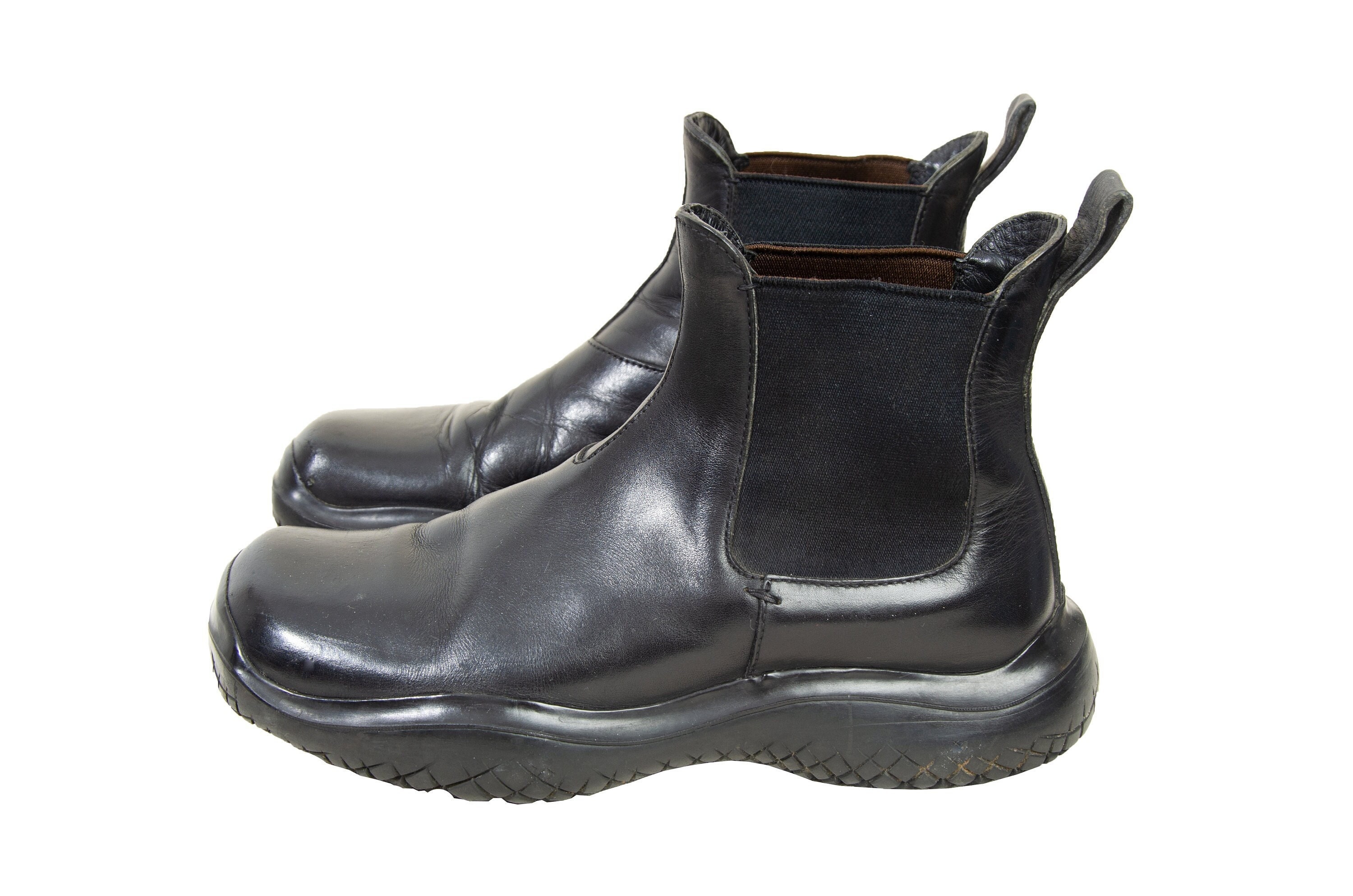 90s Prada Chunky Vibram Sole Black Leather Chelsea Boots / - Etsy