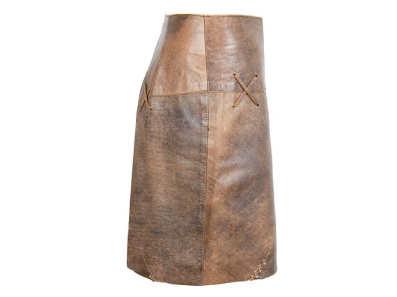 90s Ventcouvert raw hide leather mini skirt / Dec… - image 4