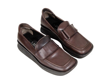 S/S 1999 Prada platform loafers / 90s archive Prada brown leather chunky sole loafers / Made in Italy